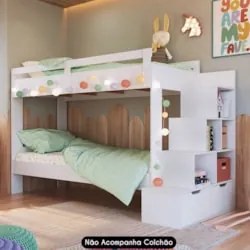 Beliche Infantil Com Escada Nichos e Gavetas Infix C06 Branco - Mpozen