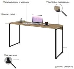 Mesa de Escritório Escrivaninha 150cm Dynamica Industrial C08 Carvalho