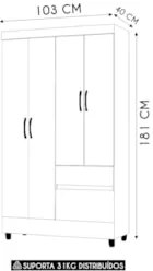 Guarda Roupa Solteiro 103cm Com 4 Portas Ideal Flex Branco - Vila Rica