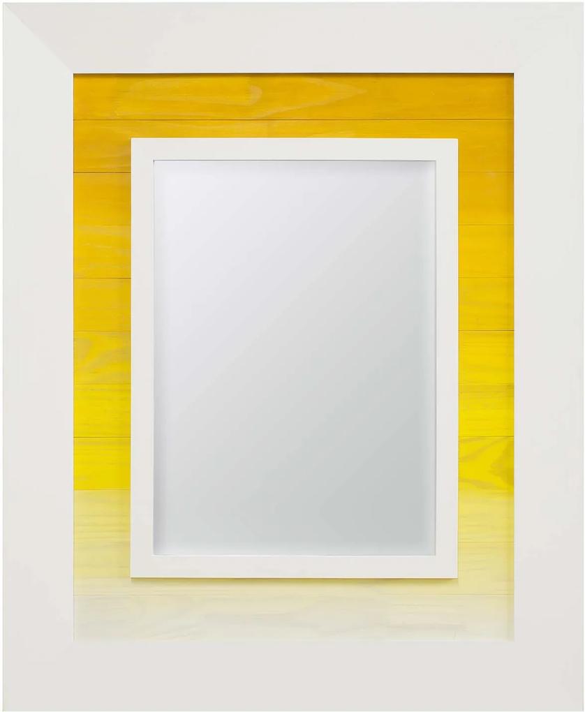Espelho Decorativo Com Moldura Branca Com Amarelo Rústico Com Bisotê