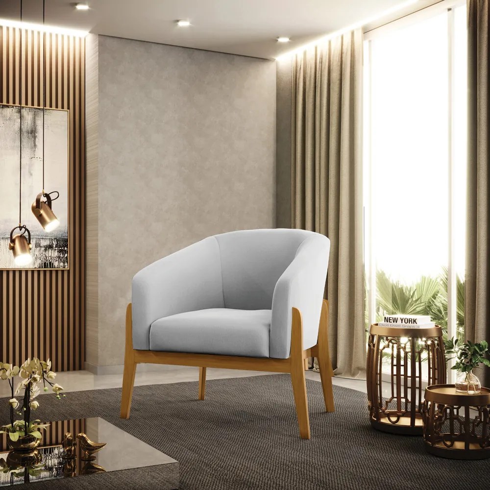 Poltrona Decorativa Base de Madeira kit 2 Stella Suede D03 - D'Rossi - Cinza