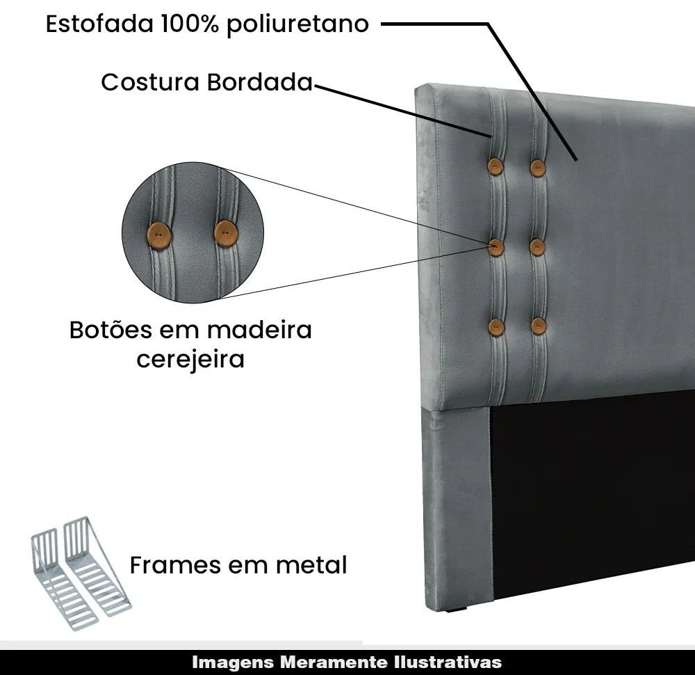 Cabeceira Decorativa Casal 1,40M Kors Veludo Cinza G63 - Gran Belo