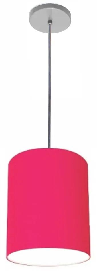 Luminária Pendente Vivare Free Lux Md-4103 Cúpula em Tecido - Pink - Canopla cinza e fio transparente