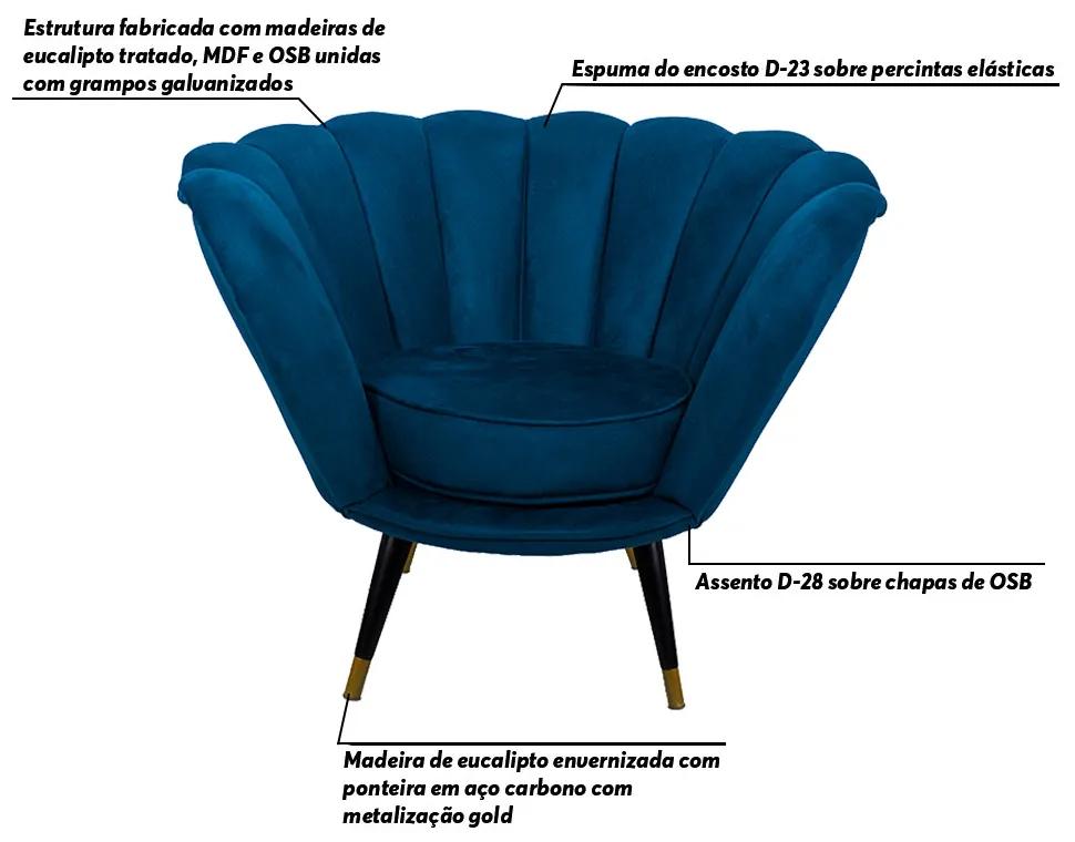 Poltrona Decorativa Crown Pés Palito Ponteira Gold Veludo Azul G15 - Gran Belo