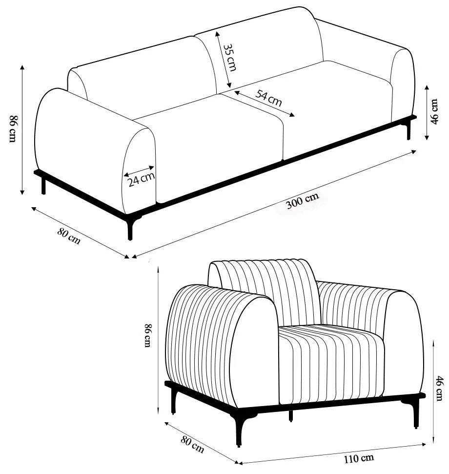 Conjunto Sofá 3 Lugares e Poltrona Base de Madeira Euro 300 cm Veludo Rosê G15 - Gran Belo