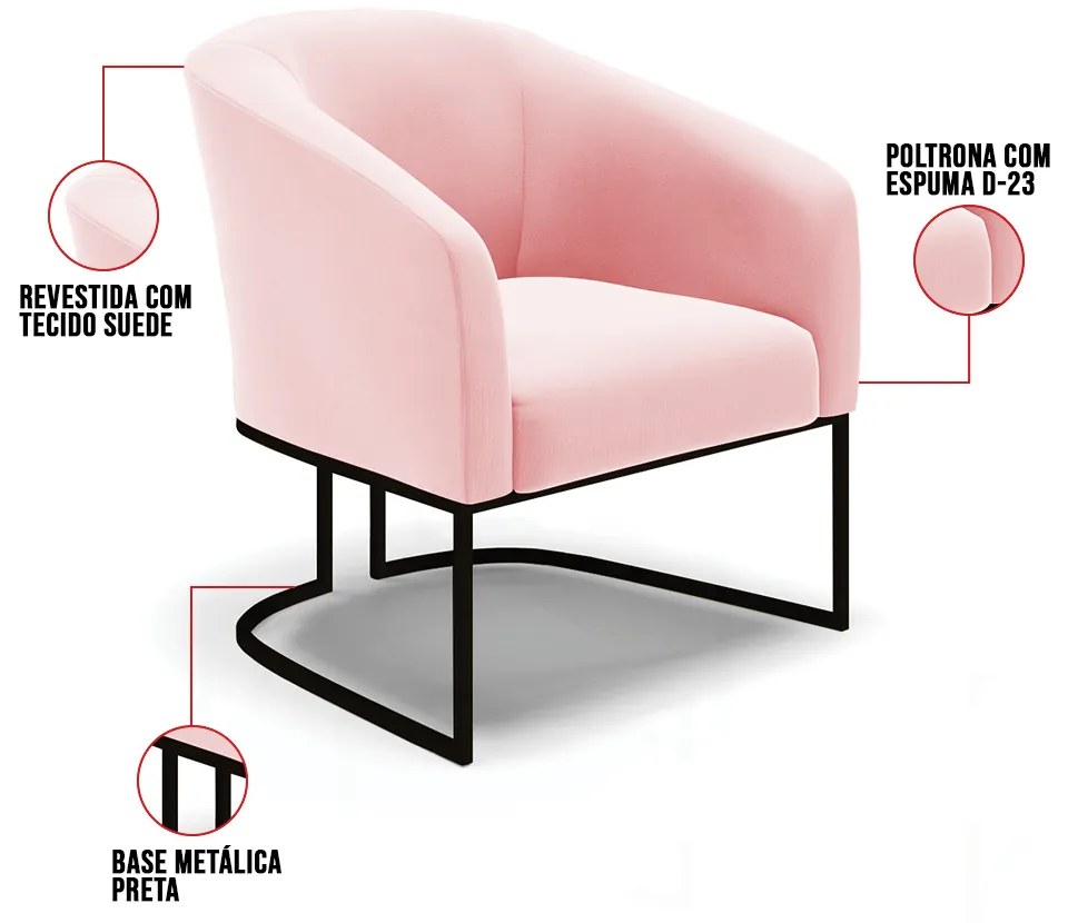 Cadeira Sala de Jantar Base Industrial Preto Stella Suede D03 - D'Rossi - Rosa Bebê