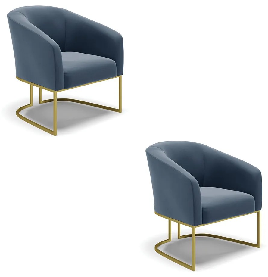 Poltrona Decorativa Industrial Dourado kit 2 Stella Suede D03 - D'Rossi - Azul Marinho