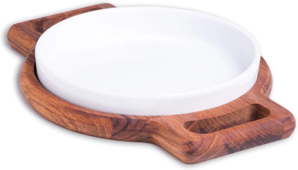 Tábua Woodart em madeira Teca com prato em porcelana Madeira/Branco