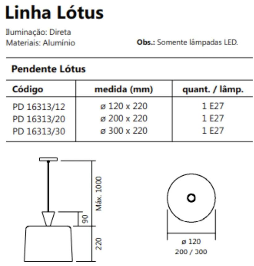 Pendente Lótus Ø30X22Cm 1Xe27 S/ Difusor C/ Cone De 09Cm | Usina 16313... (DR-M - Dourado Metálico / BR-F - Branco Fosco)