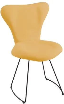 Cadeira Estofada Jacobsen com Pés Aço Preto - Linho Amarelo