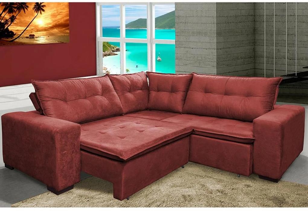 Sofa de Canto Retrátil e Reclinável com Molas Cama inBox Oklahoma 2,60m x 2,60m Suede Velusoft Vermelho
