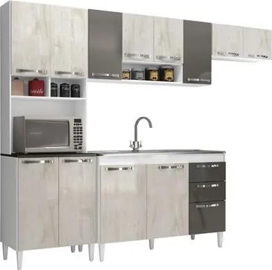 Cozinha Compacta com Balcão Carol 12 Portas Branco/Aspen/Canela - MPdecor