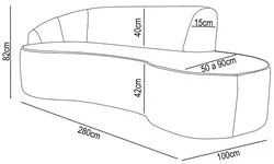 Sofá Living 4 Lugares 280cm Braço Esquerdo Mozart D06 Veludo Verde - M