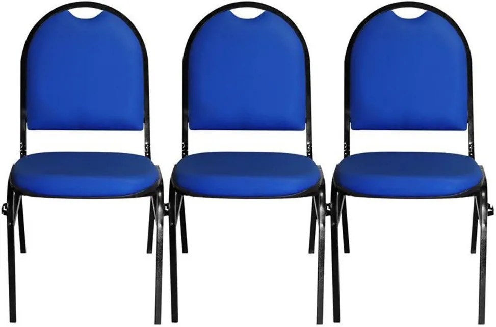 Kit 03 Cadeiras Essencial Hot Fixável Couro Azul - Pethiflex