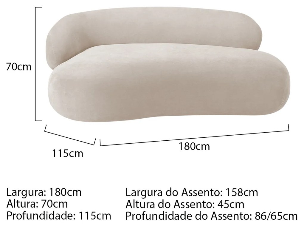 Divã Recamier Luxo Decorativo Canadá 180cm Lado Direito Linho - ADJ Decor