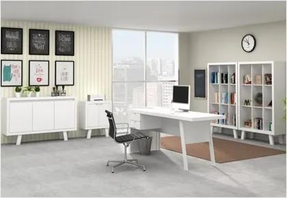 Conjunto Home Office 5 Peças Branco - Tecno Mobili