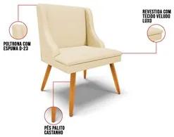 Cadeira Estofada para Sala de Jantar Pés Palito Lia Veludo Off White L