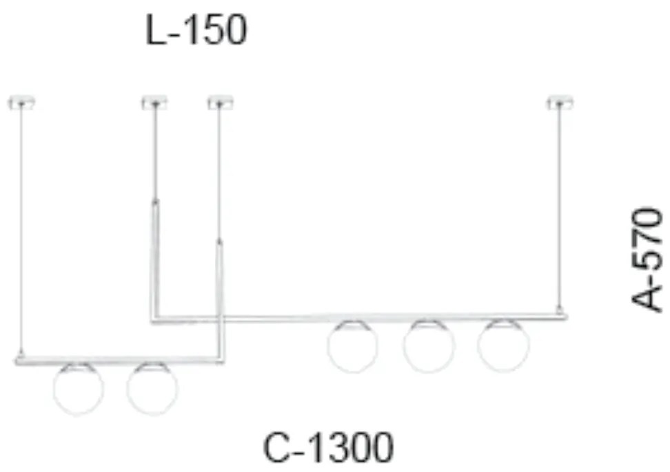 Pendente Retangular 130X15X57Cm Metal E Vidro 5 X G9 Globo Ø12Cm | Old... (PRETO / CROMADO, FOSCO)