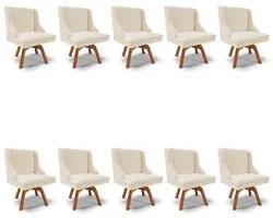 Kit 10 Cadeiras Estofadas Giratória para Sala de Jantar Lia Linho Arei