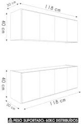 Armário de Cozinha e Balcão Suspenso 118cm Monna Branco Z34 - Mpozenat
