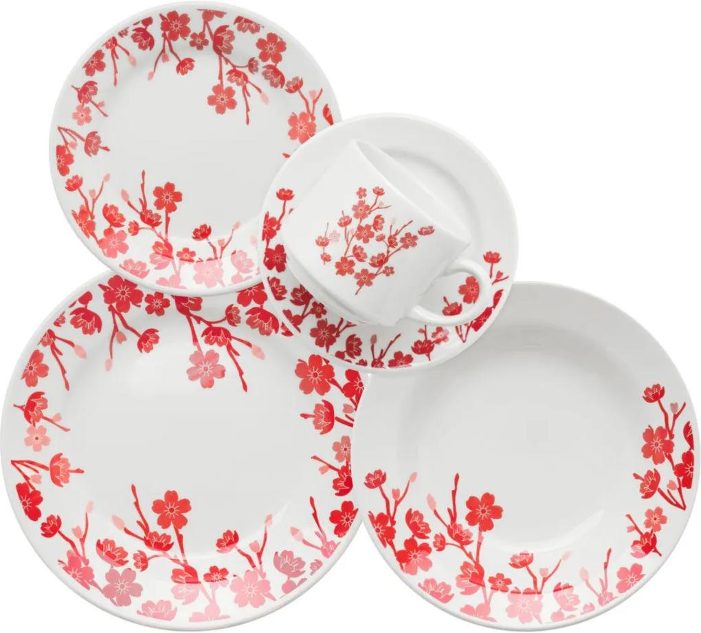 Aparelho de Jantar e Chá Oxford Cerâmica Donna Jardim Oriental 20 pçs Branco/Vermelho