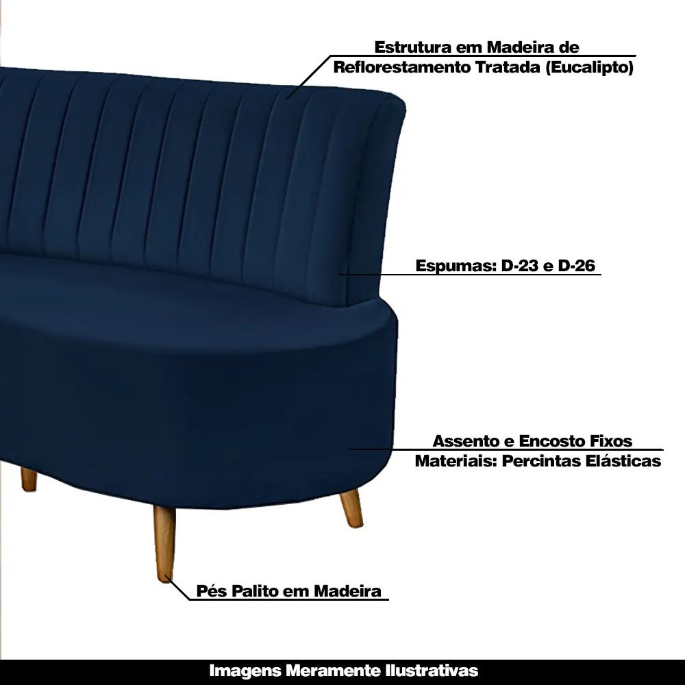 Sofá Decorativo 1,35M 2 Lugares Katara Veludo Azul Marinho G33 - Gran Belo