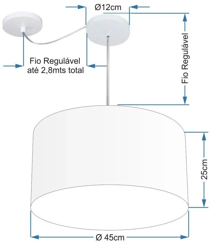 Lustre Pendente Cilíndrico Com Desvio de Centro Vivare Md-4236 Cúpula em Tecido 45x25cm - Bivolt