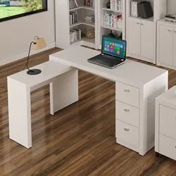 Mesa Em L Para Escritório 3 Gavetas ME4101 Branco - Tecno Mobili