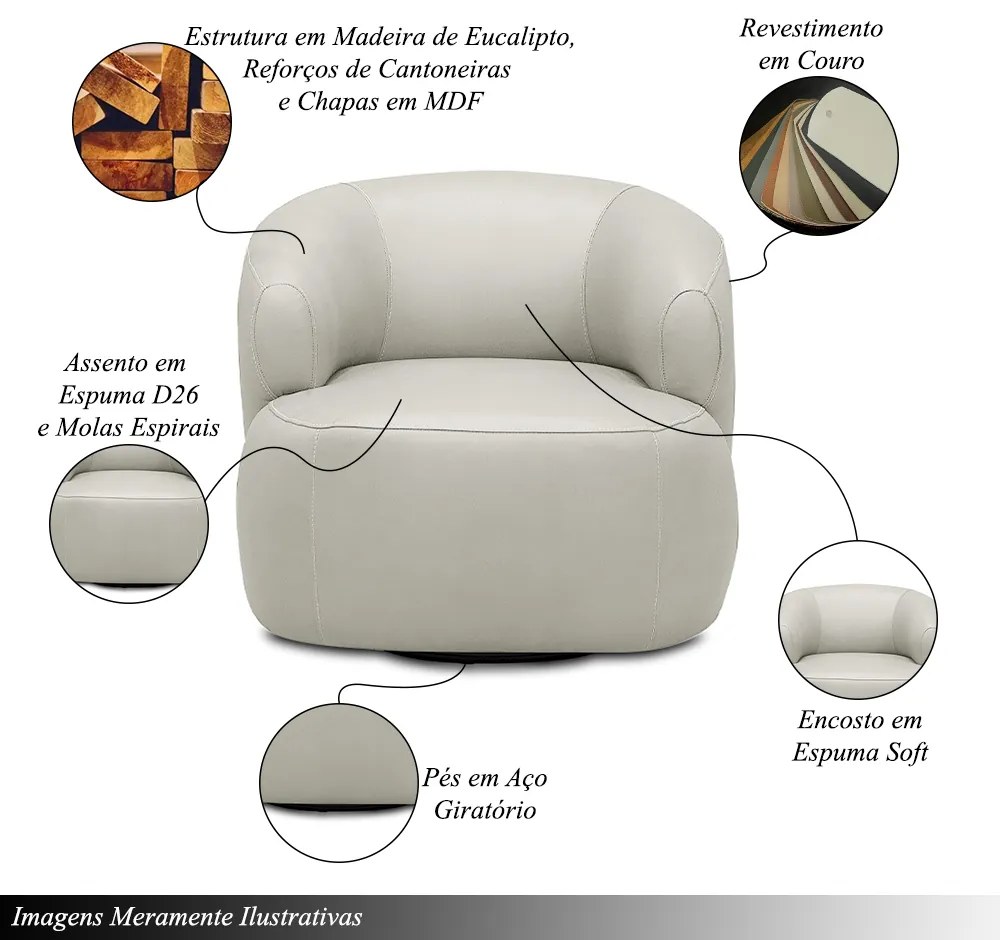 Kit 2 Poltronas Decorativas Verona Sala de Estar Base Giratória em Aço Couro Off White G88 - Gran Belo