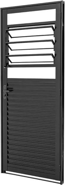 Porta de Aço Veneziana de Abrir com Báscula Prátika Black Preta 1 Folha Abertura Esquerda 217x87x6,5 - 24124320 - Sasazaki - Sasazaki