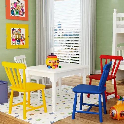 Conjunto Mesa com 4 Cadeiras Infantis - Madeira Maciça