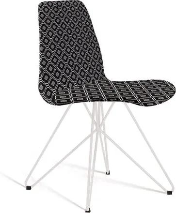 Cadeira Estofada Eames com Pés de Aço Branco - Preto/Cinza
