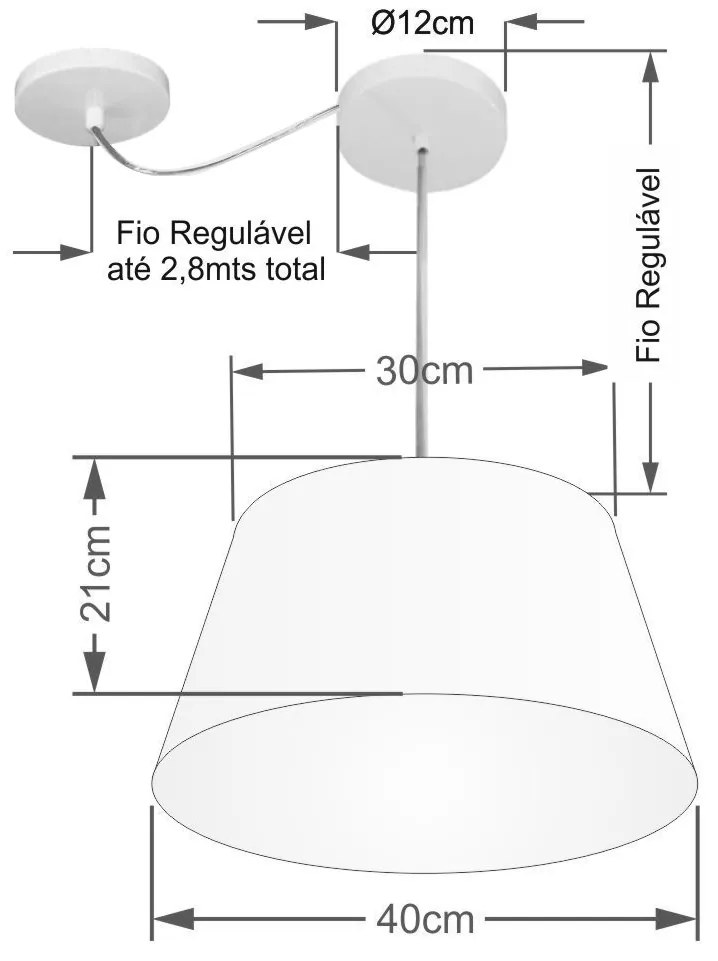 Lustre Pendente Cone Com Desvio de Centro Vivare Md-4273 Cúpula em Tecido 30x40cm - Bivolt