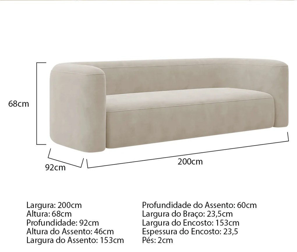 Kit Sofá 3 Lugares 200cm e Poltrona Orgânica Luxo Recepção Melina Linho - ADJ Decor