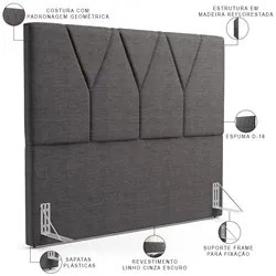 Cabeceira Cama Box Casal 140cm Aura Linho W01 Cinza Escuro - Mpozenato