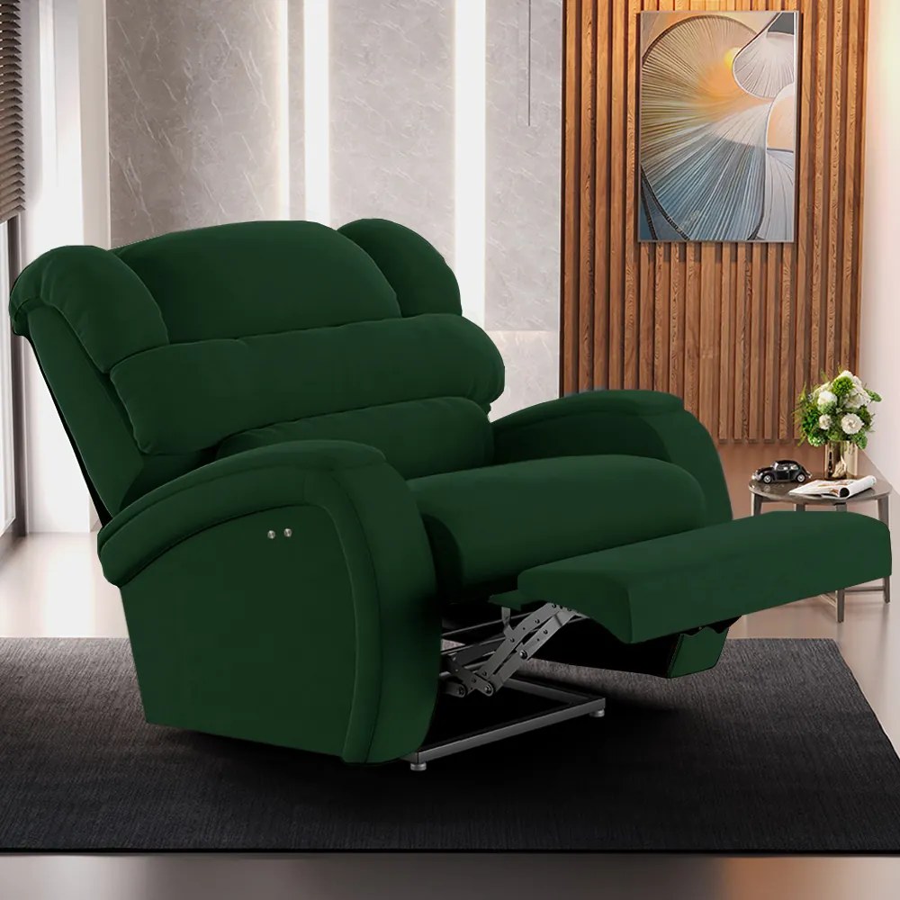 Poltrona do Papai Reclinável Napoli Power Touch Massagem Veludo Verde FH1 - D'Rossi