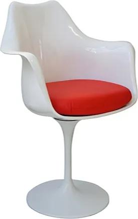 Cadeira Saarinen Com Braço ABS Base Alumínio Branca Com Almofada Vermelha Or Design