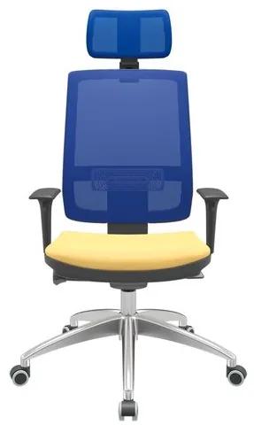 Cadeira Office Brizza Tela Azul Com Encosto Assento Vinil Amarelo Autocompensador 126cm - 63164 Sun House