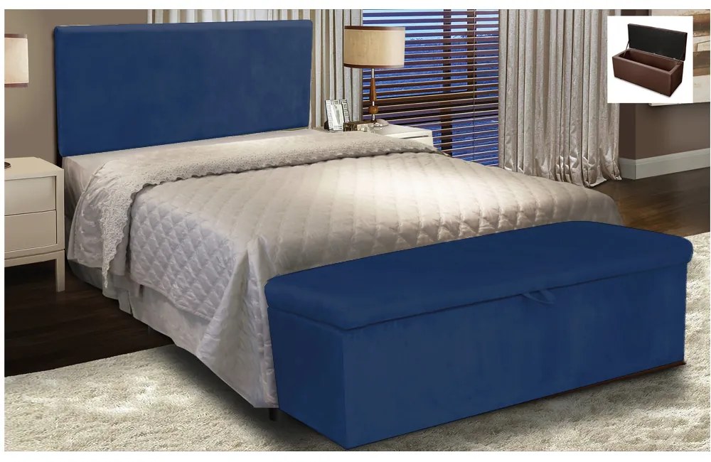 Cabeceira Painel Clean para Cama Box Solteiro 90 cm Suede Azul Marinho - D'Rossi