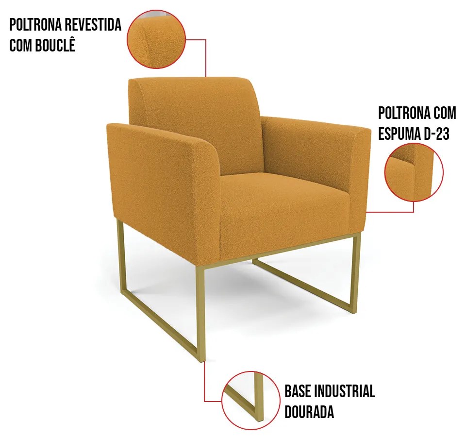 Namoradeira e Poltrona Industrial Dourado Marisa Bouclê D03 - D'Rossi - Mostarda