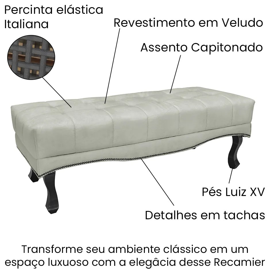 Cabeceira Cama Box Queen 160cm e Recamier Vicenza Veludo Prata S04 - D'Rossi