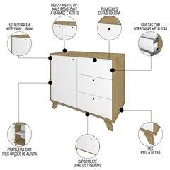 Mesa Escrivaninha 135cm Elai e Gaveteiro 2 Gavetas May A06 Olmo/Branco