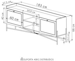 Rack Para Sala Bancada de TV 65 Pol Pé Metal Arlo Nero/Dourado - Mpoze