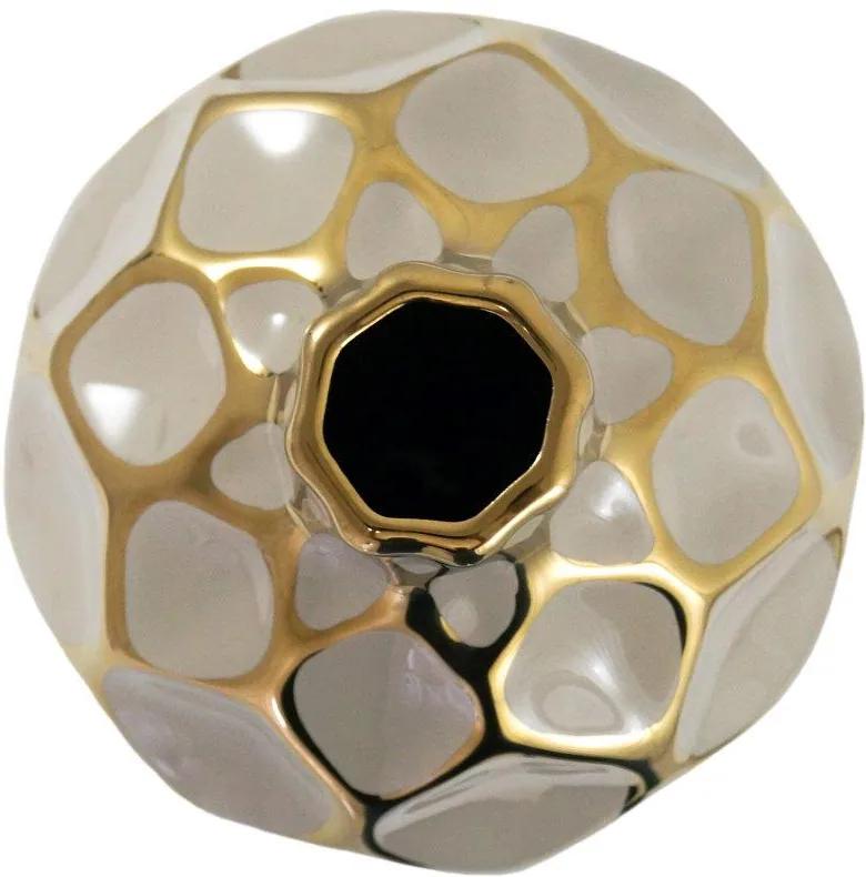 Vaso Decorativo Marrom com Detalhes em Dourado - 19x14x14cm