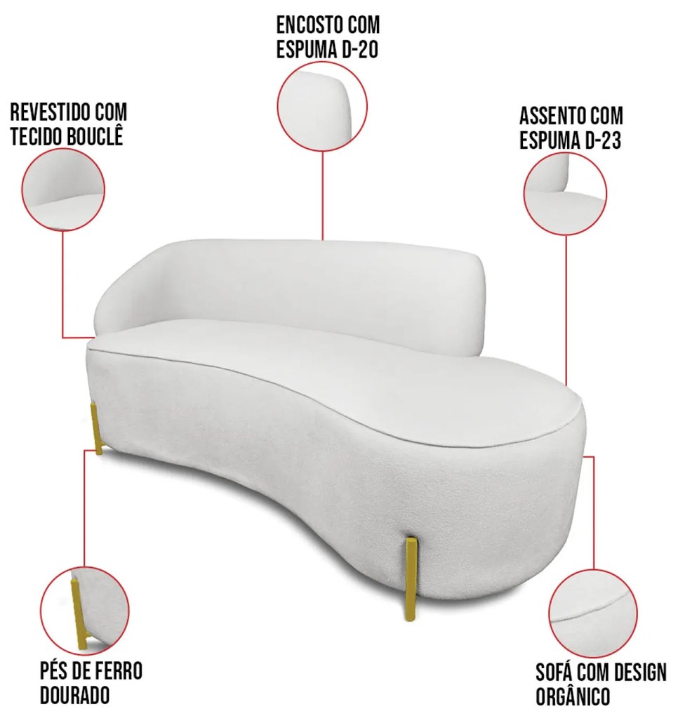 Sofá 4 Lugares Orgânico 220cm Pé Ferro Dou Morgan Bouclê Cinza L01 - D'Rossi