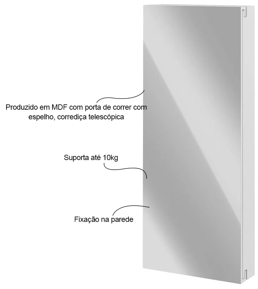 Sapateira Decorativa Suspensa Pann com Porta de Corre e Espelho Branca G42 - Gran Belo