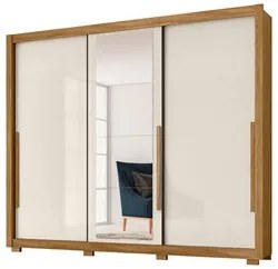 Guarda Roupa Casal 3 Portas de Correr e Espelho 270cm Monet M07 Freijó