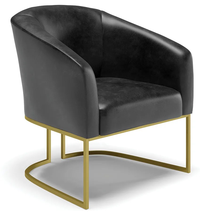 Namoradeira e 2 Poltronas Industrial Dourado Stella Sint PU Preto D03 - D'Rossi