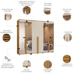Guarda Roupa Casal 278cm 6 Portas 8 Espelhos Zac Off/Cinamomo Z10 - Mp