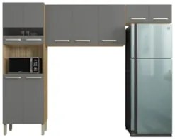 Armário de Cozinha Compacta 251cm Louis K02 Freijó/Gris - Mpozenato